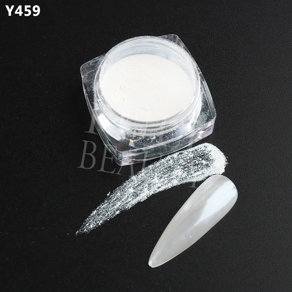 White Chrome Pearl Nail Powder Shimmer Glitter Wedding Bride Nail Design Aurora Rubbing Dust Mirror Effect Fairy Powder GLY459