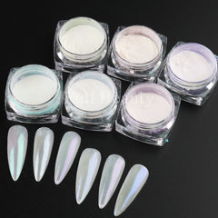 White Chrome Pearl Nail Powder Shimmer Glitter Wedding Bride Nail Design Aurora Rubbing Dust Mirror Effect Fairy Powder GLY459