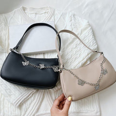 Women's Underarm Bag Solid Shoulder Bag with Butterfly Chain Design All-matching Handbags Purse Fashion Leather Hobo Bag