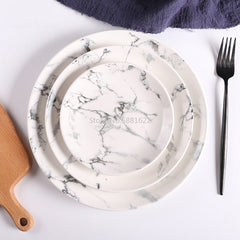 Fashion home restaurant kitchen tableware marble ceramic plate dish porcelain steak salad dessert plate cutlery cake plate