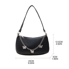 Women's Underarm Bag Solid Shoulder Bag with Butterfly Chain Design All-matching Handbags Purse Fashion Leather Hobo Bag