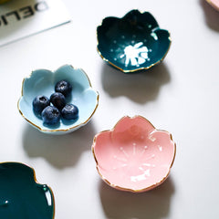 Flower Ceramic Dish Seasoning Dipping Bowl Sakura Ceramic Dish Cherry Blossom Trinket Platos Sauce Dish Flower Dish for Kitchen