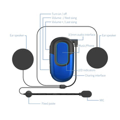 Motorcycle BT Helmet Headset Wireless Hands-free call Kit Stereo Anti-interference Waterproof Music Player Speaker Headphones