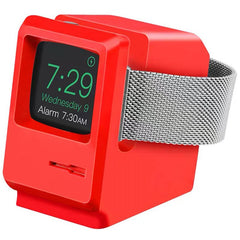 For Apple Watch 7 6 5 4 iWatch 3 2 1 Silicone Stand Charging Dock Holder Retro Computer Pattern Nightstand Keeper Bracket Base