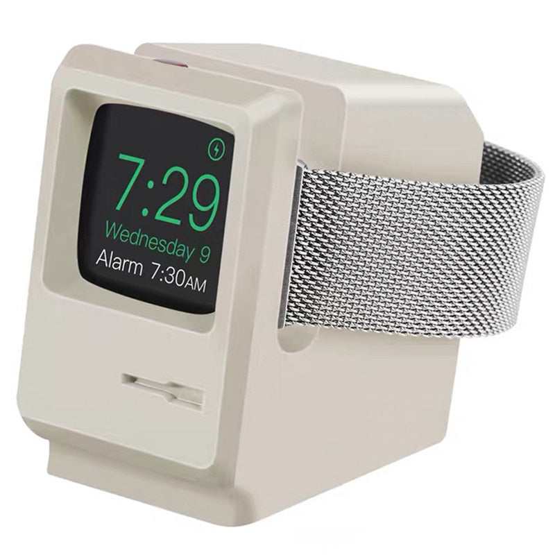 For Apple Watch 7 6 5 4 iWatch 3 2 1 Silicone Stand Charging Dock Holder Retro Computer Pattern Nightstand Keeper Bracket Base