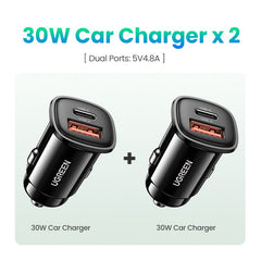 【NEW-IN】UGREEN USB Car Charger 30W Quick Charge 4.0 QC4.0 QC3.0 PD Type C Fast Car USB Charger For iPhone 14 Xiaomi Mobile Phone