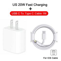 PD 20W Original For iPhone 13 12 11 14 Pro Max USB C Fast Charger For iPhone 14 Plus XR X XS MAX iPad Air Fast Charging Cable