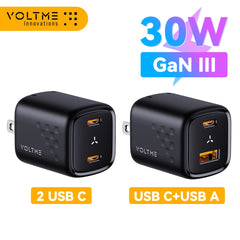 VOLTME 30W GaN Charger USB A + USB C Charger Fast Charging PD 3.0 QC 4.0+ Support PPS AFC FCP SCP MTK For iPhone 13 12 Pro Max