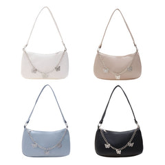 Women's Underarm Bag Solid Shoulder Bag with Butterfly Chain Design All-matching Handbags Purse Fashion Leather Hobo Bag