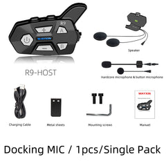 WAYXIN R9 Motorcycle Intercom Helmet Headsets 6 Rider, BT5.0 Communication Interphone, Intercomunicador Moto,Waterproof FM Radio