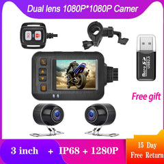 Moto DVR HD 1080P+720P  Dual Lens Motorbike Bike Video Recorder Waterproof Night Vision Dash Cam, G-Sensor Recorder Box