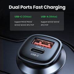 【NEW-IN】UGREEN USB Car Charger 30W Quick Charge 4.0 QC4.0 QC3.0 PD Type C Fast Car USB Charger For iPhone 14 Xiaomi Mobile Phone