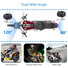 Moto DVR HD 1080P+720P  Dual Lens Motorbike Bike Video Recorder Waterproof Night Vision Dash Cam, G-Sensor Recorder Box