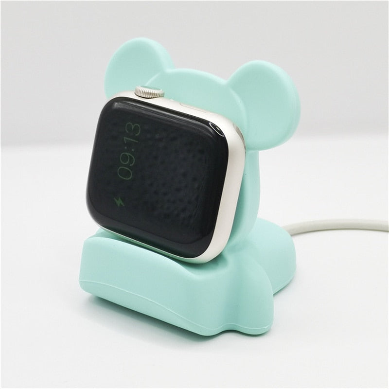 New Silicone Charger Stand For Apple Watch Serie 7 6 5 4 3 2 SE For Iwatch Cartoon Cute Bear Charging Desktop Holder Accessories