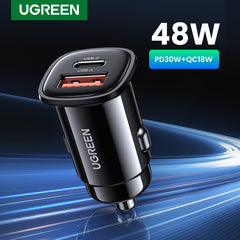 【NEW-IN】UGREEN USB Car Charger 30W Quick Charge 4.0 QC4.0 QC3.0 PD Type C Fast Car USB Charger For iPhone 14 Xiaomi Mobile Phone