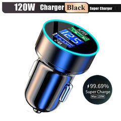 Dual Port USB Car Charger 120W Super Fast Charging  Adapter for Samsung OnePlus Xiaomi Huawei iPhone 13 12 11 Pro Max 7 8 Plus