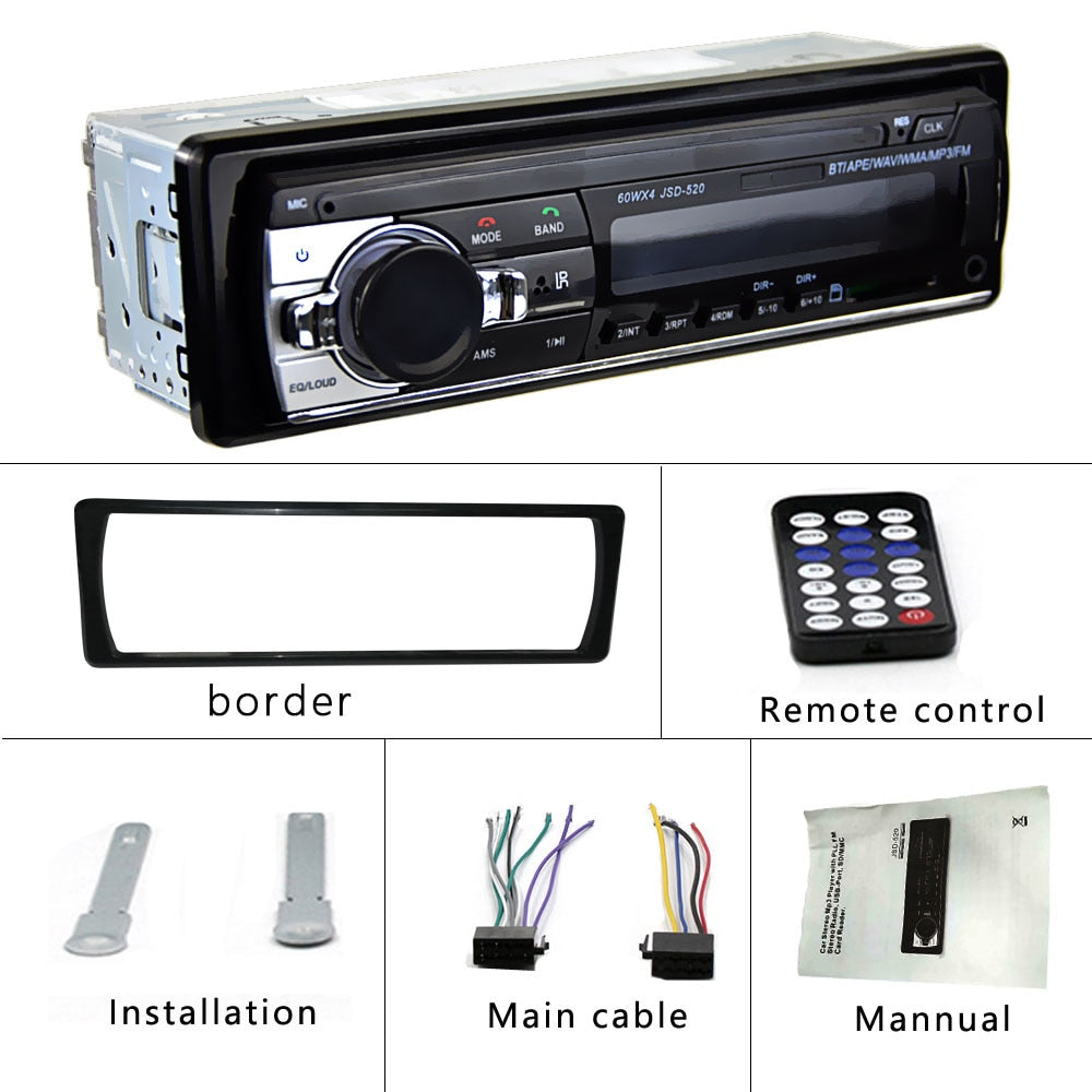 Podofo JSD-520 Car Radio In Dash 1 Din Tape Recorder MP3 Player FM Audio Stereo USB/SD AUX Input ISO Port Bluetooth Autoradio