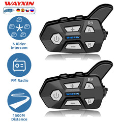 WAYXIN R9 Motorcycle Intercom Helmet Headsets 6 Rider, BT5.0 Communication Interphone, Intercomunicador Moto,Waterproof FM Radio