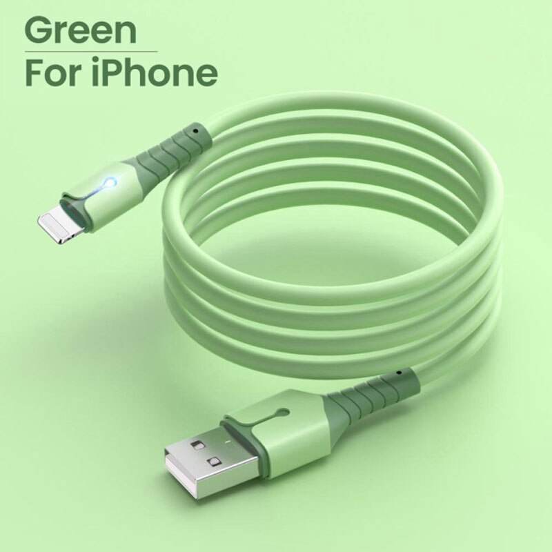 Liquid Silicone USB Cable For iPhone 14 Pro 12 11 13 Pro XS Max Xr X 8 AirPods Pro LED Phone Charger Cord Data Charger Wire 2M