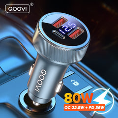 QOOVI 80W Car Charger PD USB Type C Dual Port USB Phone Charger Fast Charging For iPhone 13 Xiaomi Samsung iPad Laptops Tablets