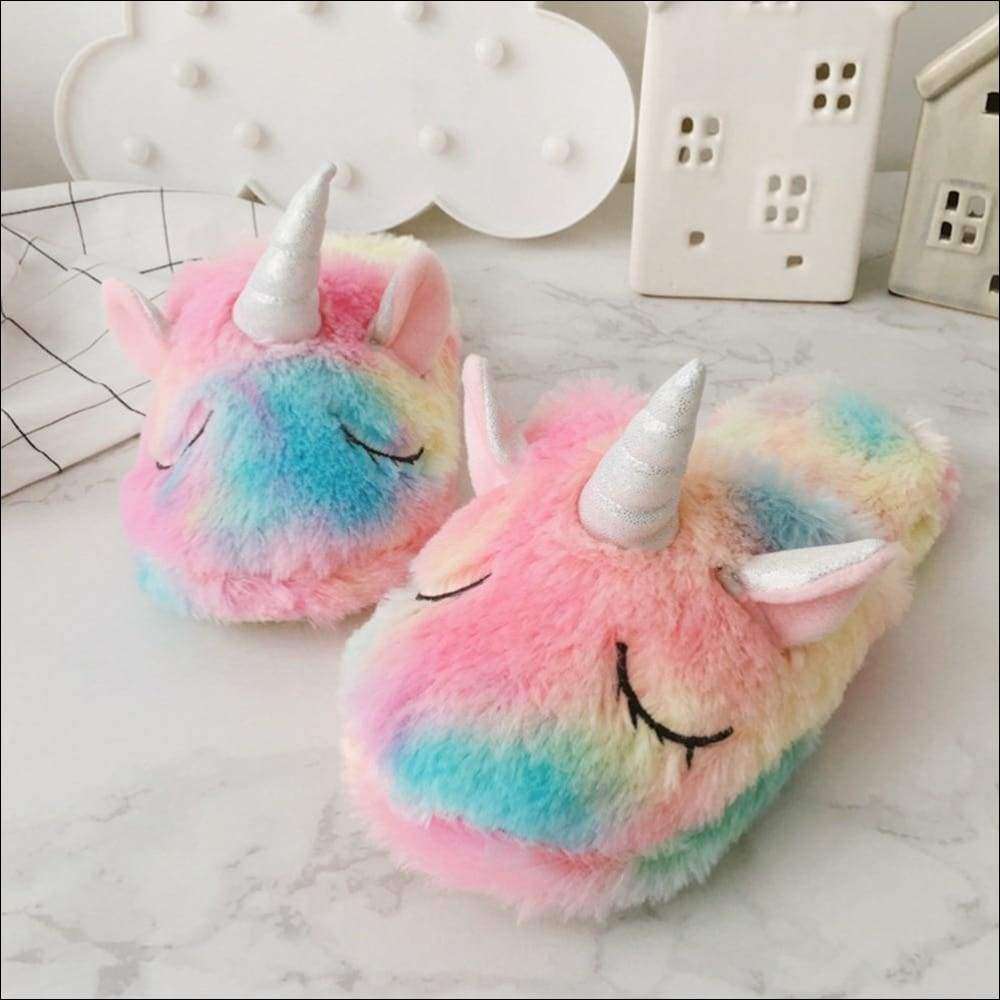 Rainbow Unicorn Slippers,Cozy Blinders,Fluffy Drawstring Bags,Plush Head Bands | Heccei