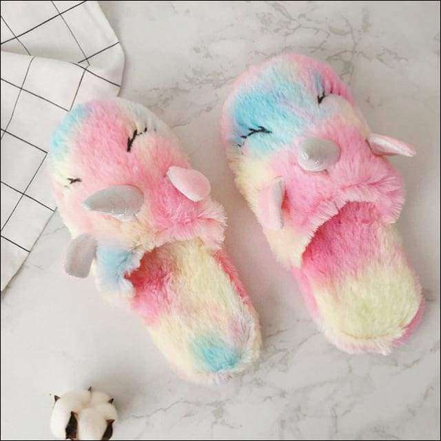 Rainbow Unicorn Slippers,Cozy Blinders,Fluffy Drawstring Bags,Plush Head Bands | Heccei